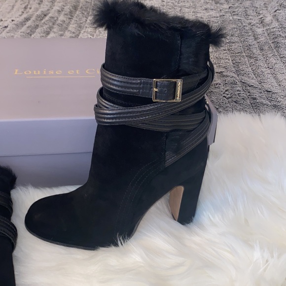 Louise et Cie  Lo-Ynez black ankle boots with real rabbit fur. NWB - Picture 3 of 10